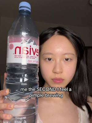 Get out pimple! BRB chugging a whole gallon of water #skincare #skintok #tower28beauty @Tower 28 Beauty #evian #pimple #acne 