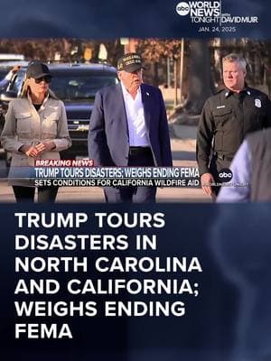 Pres. Trump surveyed the #hurricane damage #recovery in #NorthCarolina, then traveled to #LosAngeles to tour the devastation from the #PalisadesFire. Rachel Scott has details as #Trump suggested he will either reform or get rid of #FEMA altogether. #WorldNewsTonight #News #ABCNews