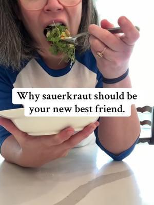 I will die on the hill that is sauerkraut! I'm in my healthy mom era and here are my findings: The gut loves fermented foods and good health starts with a healthy gut. Sauerkraut should be at the top of everyone's diet list. Why? -rich in probiotics and enhances your microbiome -aids in digestion and alleviates bloating -rich in fiber Pair it with Avocado and you have a magical combination of good fat and gut healthy food.  #guthealth #sauerkraut #avocado #gethealthy #healthyjourney 