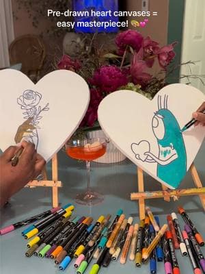 Why sketch when you can start painting? 💕 Our pre-drawn heart canvases make painting the easiest (and most fun!) activity for your Galentine’s party or date night. Available now in TikTok Shop! #galentinesday #galentinesdayideas #galentinesparty #galentinesactivities 