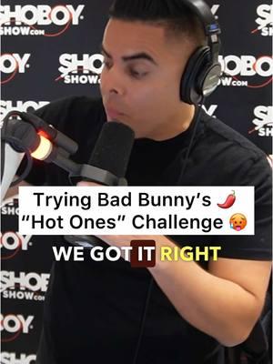 We took on Bad Bunny’s #HotOnes 🌶️ challenge... and @itsvanessasida & @eddiesotelo almost exploded 🤯 with Da’Bomb Hot Sauce ! 🥵 @spicinfoods  Pero no se Agüitan eh!  #BadBunny #HotOnesChallenge #SpicyAF #NoAguanto #ShoboyShow #WeTriedIt