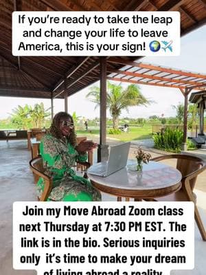 “If you’ve been dreaming about leaving America and starting fresh abroad, this is your moment! 🌍✈️ Join my Move Abroad Zoom class next Thursday at 7:30 PM EST. Serious inquiries only. Click the link in my bio to register and take the first step toward your new life🙌🏽 #MoveAbroad #LeaveAmerica #LifeAbroad #ExpatLife #DigitalNomad #RelocationJourney #StartFresh #GlobalLiving #NewBeginnings #ZoomClass #TravelWithPurpose #WorkAbroad #LivingOverseas #tiktoktravel #FreedomLifestyle