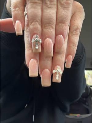 I am obsessedddddd😍 nude french w the crosses?! Shut uppp😍 #nails #nailsoftiktok #basicnails #nailset #nailinspo 