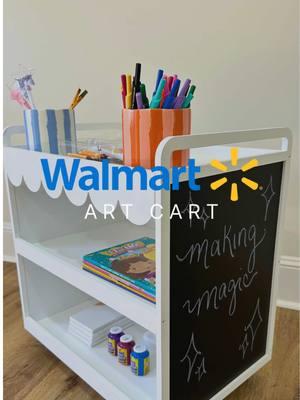 find this under my walmart finds!  Say hello to the cutest kid-sized art cart from Walmart! 🎨✨ With chalkboards on both sides for doodles, two shelves to keep art supplies organized, and wheels that make clean-up a breeze, this scalloped beauty is as functional as it is stylish. Perfect for creative kiddos and parents who love easy storage solutions! 🖍️ What would your little artist create first? #KidsArtCart #CreativeSpacesForKids #OrganizedPlayroom #WalmartFinds #ScallopDecor