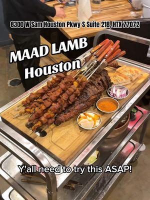 🔥 HALF BBQ LAMB at Maad Lamb, a Chinese restaurant in Houston! 🔥 *You have to order the half OR whole BBQ lamb + skewer platter at least 2 days in advance (the earlier the better)! The half lamb feeds 6-10, and the whole feeds about 20 people! 😱 The rest of the menu you can just order when you get there like normal. :) 🐑 We tried lamb prepared SIX different ways at Maad Lamb, and there were even more lamb options that we didn’t try! 😲 📝 This is what we tried so far: 🐑 Whole BBQ Lamb: The lamb is BBQ’d whole, delivering bold, authentic flavors that will have you coming back for more. 🔥 Hot Pot: boiling broth with thinly sliced lamb + fresh ingredients like mushrooms, tofu, vermicelli noodles, cabbage, and rice. You cook this yourself! 🍲 Lamb Soups: two flavorful soups—red braised lamb spine soup from He Nan Province and a clear bone broth from Shaanxi Province. 🍢 Giant BBQ Skewers: Made from the rear leg meat + fat and seasoned Xin Jiang style with just salt and cumin for that perfect simplicity. ❗ Everything at Maad Lamb is halal—except the beef shank, which is prepared separately. 🕹️ If you’re bringing kids, they’ll love the free arcade games that’ll help keep them entertained while you eat. 📍 Maad Lamb: 8300 W Sam Houston Pkwy S, Ste 218, Houston, TX 77072 #houston #houstonfood #houstonfoodie #halal #chinesefood #lamb #bbq #texasfood #texasbbq #chinesebbq #houstontx #htxfoodie #htxfood #htown #Foodie #houstonrestaurants 