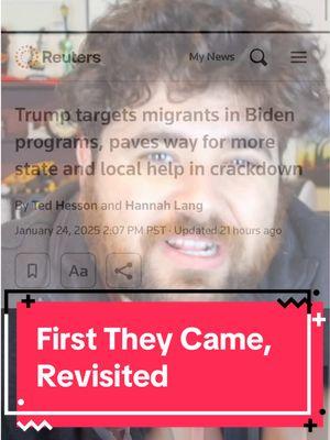 First They Came, Revisited—with evidence to go along with it.  I posted this poem a couple days ago, and received a cesspool of accusations of fabrication…so here it is again, with evidence.  • In 1946, Martin Niemoller wrote the crushing poem ‘First They Came’. Today, it seems like the message of it bas been lost on the world. So I have re-written it for today’s situation. The original:  First they came for the Communists And I did not speak out Because I was not a Communist Then they came for the Socialists And I did not speak out Because I was not a Socialist Then they came for the trade unionists And I did not speak out Because I was not a trade unionist Then they came for the Jews And I did not speak out Because I was not a Jew Then they came for me And there was no one left To speak out for me • #firsttheycame #poetry #spokenword #america #donotstaysilent #poetrytok #politics #politicalart #speakup #speakupspeakloud 