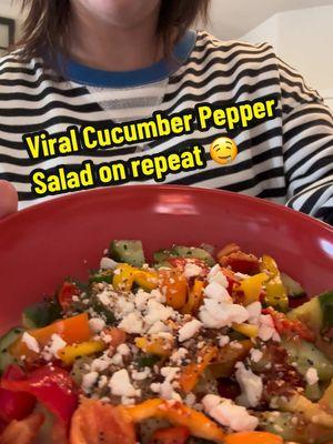 Viral Cucumber Pepper Salad is on repeat #viralrecipe #Recipe #cucumberpeppersalad #saladrecipe #saladlove #viral #cucumber #peppersalad  #cucumbersalad  #salad #springrecipes #healthyrecipes #recipes