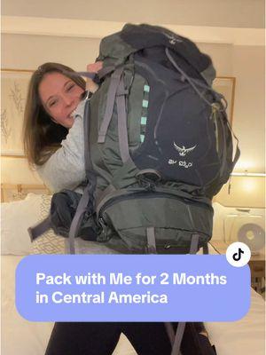 🦩 Absolutely everything that is in my 46L backpack for 2 months in Central America. It weighs ~24lbs fully loaded. 🎒  #packinglist #backpacking  #carryononly #backpackingcentralamerica #travellight 