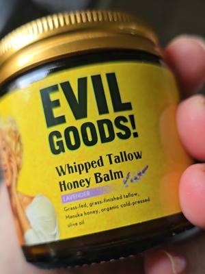 EVIL GOODS! Whipped Beef Tallo just arrived. i kept hearing about it and had to try it. out of the few options they had available, I picked lavender. i really like the ingredients of this specific product. it is grass fed wirh cold pressed olive oil, manuka honey, flower extract, organic vitamin e, and lavender oil. it feels pretty good on my skin. @EVIL GOODS #evilgoods #whippedtallow #evilgoodstallow #tallow #grassfedtallow #skinmoisturizer 