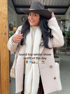 spent the whole day antiquing in Round Top, TX for their winter show 🎞️🪞Here is my outfit for the cold, misty weather with a high of 60°🥶 I forgot to mention I’m also wearing leggings under my skirt😂 Can’t wait to share what I picked up! #roundtoptx #roundtop2025 #roundtopantiqueshow #roundtopwintershow #roundtopoutift #wintercowboyhatoutfit #winterwesternoutfit @Everlane @Tecovas @Kendra Scott @onequince @GIGIPIP @Sézane 