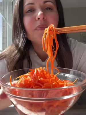 ✨Korean Carrot Salad✨ What do you get when you mix the foodways of Korea 🇰🇷 and Russia 🇷🇺? Answer: this crunchy, tart, refreshing carrot 🥕 salad that mimics the flavors and texture of kimchi. You’ll want to make a double batch of these carrots: they make for a delicious side dish alongside fish 🐟 or meat, and they hold up beautifully in the fridge for over a week.  INGREDIENTS large carrots cloves of garlic white balsamic vinegar salt paprika cayenne avocado oil, or any neutral oil https://themodernnonna.com/korean-carrot-salad/ #carrotsalad #carrotrecipes #healthyrecipes #recipes #recipetok  