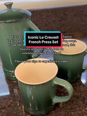 Transform your mornings with the @QVC, Inc exclusive Le Creuset French Press Coffee set and matching mugs in a variety of colors. Bring timeless elegance and joy to your coffee ritual. #lecreuset #frenchpress #frenchpresscoffee #frenchluxury #kitchenessentials #tiktokmademebuyit #tiktokshopfinds #coffeetalk #coffeeathome 