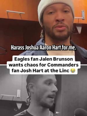 Jalen Brunson is encouraging Eagles fans to bother Josh Hart at Lincoln Financial Field on Sunday 😅 (🎥: sny_knicks, StevePopper / X) #knicks #jalenbrunson #joshhart #eagles #commanders #nfl #NFLPlayoffs #NBA #nbamemes 