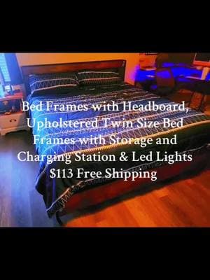 Bed Frames with Headboard, Upholstered Twin Size Bed Frames with Storage and Charging Station & Led Lights $113 Free Shipping #BedFrames #Storage #BedFrameswithHeadboard #upholsteredtwin #TikTokShop #shopping #viralvideo 