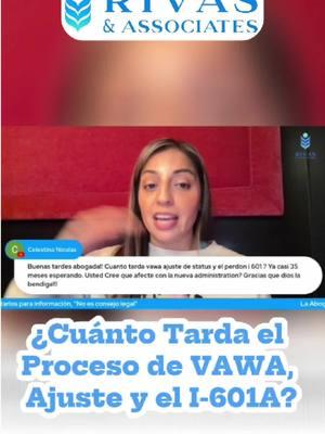 ⏳ ¿Te preguntas cuánto tarda el proceso de VAWA, ajuste de estatus y el perdón I-601A? 📍 Ayudamos a clientes en todo EE.UU. 📞 ¿Tienes preguntas? ¡Estamos aquí para ayudarte! ☎️ - Nacional: (844) 37-RIVAS #Inmigracion #Immigration #RivasAssociates #abogadaLorena #RivasyAsociados #AbogadaDeInmigración #DerechosMigratorios #AyudaLegal #SueñoAmericano #immigrationlaw #Inmigración #abogada #Inmigración #abogadadeinmigracion #VAWA #I601A #AjusteDeEstatus ⚠️ Los resultados pueden variar de un caso a otro. Se requiere una consulta detallada para determinar si usted califica para nuestros servicios. Tenga en cuenta que hay diversas tarifas de presentación dependiendo de las aplicaciones que enviamos al USCIS, las cuales deben pagarse por separado. Nuestra tarifa solo cubre los honorarios por nuestra representación legal. No prometemos ni garantizamos resultados específicos, ya que cada caso es único. Esta información tiene propósitos educativos y no debe interpretarse como asesoría legal. Se recomienda a los clientes buscar consejo personalizado para su situación. ⚠️