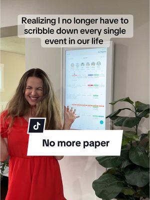 No more tiny paper calendars where I can’t fit half our schedule and constantly forget to update it 👎🏼 #hearthdisplay #digitalcalendar #organizedhome #momhacks #momhumor #momlife #parenting 