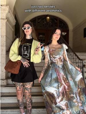 when you & your bestie show up to the occasion in a different era 😌 @aussiedomxo | atx creator 🖤  #bffoutfits #emofashion #emokid #elderemo #altfashion #girlswithtattoos #romanticgoth #drmartensoutfits #killstar 