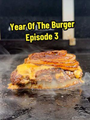 Year Of The Burger: Episode 3! You ever have a burger on the half shell?! 🍔🦪🔥 . The Bunion (Flying Dutchman With Bottom Bun) . 1 lb. Ground Beef 1 Tbsp Mustard 4 Thick Slices of Onion (1/4 -1/3 of an inch thick) 2 Tbsp. Balsamic Glaze 4 Slices American Cheese 2 Top Buns Salt & Pepper to taste Horseradish sauce, mustard, etc for topping . Start by dividing ground beef into four balls. Rub with mustard, salt, and pepper. Heat griddle or skillet to medium heat and grease with oil or butter. Add onion and season. Flip after 4-5 minutes then glaze with balsamic glaze. Now add burgers to griddle and smash down, flip after 2 minutes. Add cheese, allow it to melt, then add two patties to one of the onions and add another onion on top. Serve on top of a toasted top bun. Enjoy! #Burgers #Recipes #FoodReview #FootballFood #SmashBurgers #InAndOutBurger #FlyingDutchman #BurgerRecipe 