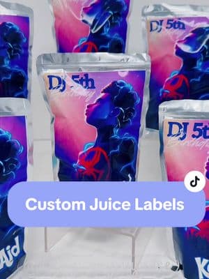 Custom juice labels for DJ’s 5th birthday? Yes, please! 🎉🍹 And of course I use @NeatoLabels waterproof labels, these designs are party-proof and totally adorable. Perfect for little hands and big smiles! 💦✨  Link for sticker paper in bio  #PartyPerfection #CustomLabels #BirthdayVibes #DesignsByIvyRose #customjuicepouches #milesmorales #milesmoralesparty 