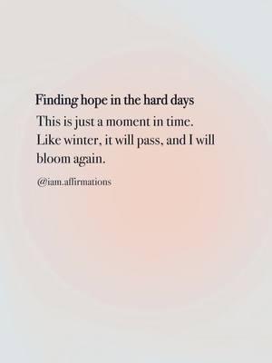 Even on the hardest days, I hold onto hope. I trust that brighter moments are ahead and that every challenge carries a lesson for my growth. Follow @iam.affirmations and download the app for affirmations to guide you through tough times. #FindingHope #HardDays #Affirmations #Resilience #InnerStrength #PositiveMindset