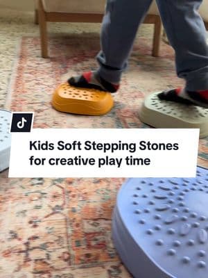 These kids soft stepping stones are so fun and great for creative play time! Easy to wipe off and come with a carrying bag!  #kidstoys #kidssteppingstones #screenfreeplay #screenfreetoys #pretendplaytoys #kidstoysplay #steppingstonetoys 