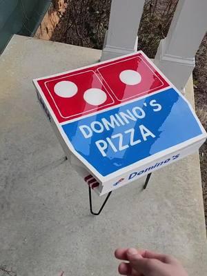 Finished Domino's Pizza Dominos End Table #DIY #diydecor #maximalistdecor #maximalism #quirkydecor #woodwork #popart #functionalart #artist 