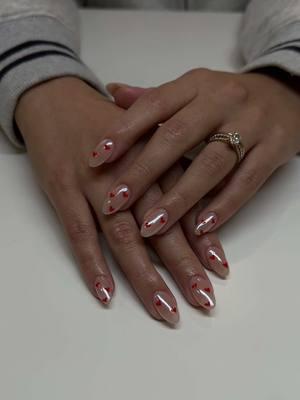 cutesy vday nails for the minimalistic girlies ♥️  @opi bare my soul  @esvynails glaze chrome powder  @dndgel DV-161 LoveBug 🐞  #nails #vdaynails #nails #nailsoftiktok #gelx #ValentinesDay #galentinesday #heartnails #nailinspo 