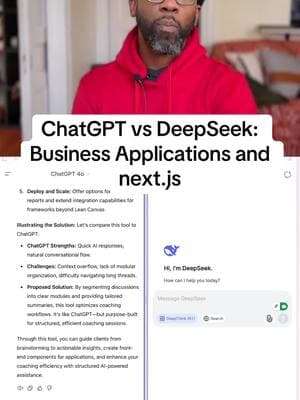 ChatGPT vs DeepSeek R1: AI Coding Showdown for Business Apps (Next.js Front-End Build) | Part 3 Witness the ultimate AI battle! Watch ChatGPT and DeepSeek R1 compete to build a 3-panel coaching interface using Next.js.  Discover which AI nails Lean Canvas modeling, front-end code generation, and v0.dev prototyping for business productivity. Perfect for developers, product managers, and AI enthusiasts! #ChatGPT #DeepSeek #AIComparison #NextJS #LeanCanvas #AICoding #ProductivityTools #v0Dev #AIPrototyping #BusinessAutomation #ai #hoffdigital #hillmantok #tiktokuniversity 