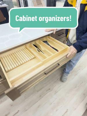 Kitchen cabinet organizers are a must have for a functional kitchen! 🤩 #kitchenorganization #kitchengadgets #lilyanncabinets #kitchenrenovation #organizedhome #cutleryorganizer #trashcanorganizer #toekickdrawer 