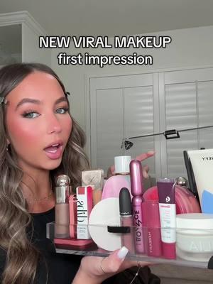 first impression of all the new viral beauty launches💘🎀✨  products:  @Anastasia Beverly Hills impeccable foundation & setting spray  @Original Beautyblender denim makeup sponge  @Kylie Cosmetics powder foundation  @Rare Beauty soft pinch liquid contour  @Patrick Ta Beauty she left me on red blush duo  @DIBSBEAUTY jam jam lip  @maccosmetics nude lip collection  @Huda Beauty ube powder  @Benefit Cosmetics badgal bounce mascara  @Josie Maran lotion  #newmakeup #newbeauty #makeup #firstimpressions 