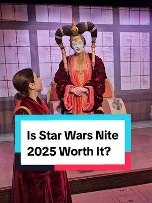 Is Star Wars Nite 2025 Worth It? This after hours event takes place on April 8, 10, 22, 24, 29 & May 1, 4, 6 2025. Tickets range from $169 - $189 depending on when you go. I'll be there night one! #Disneyland #disneylandresort #starwarsnite #galaxysedge #starwarsfan 