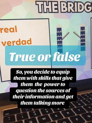 With everything happening in our world right now, our at-risk students need us to be their safe and stable space. 💛 They may not fully understand what’s going on, but they feel the weight of it. Teaching them to distinguish true from false is a powerful way to:  ✨ Get them talking. ✨ Start important conversations. ✨ Ease their anxiety about what they’re hearing. Sometimes the best thing we can do is slow down, give them some tools to process and the space to share. ❤️ #duallanguage #duallanguageteacherproblems #biliteracy #duallanguageteacher #multilingualstudents #bilingualeducation 
