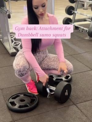 Using an attachment will make it easier to hold the dumbbell aka you can add more weight 👌🎀 #gymhack #glutes #creatorsearchinsights #sumosquats #gymtips #FitTok #gymgirl 