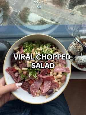 VIRAL HIGH PROTEIN CHOPPED SALAD IS MY NEWEST LOVE  salami  lettuce  cucumber  tomato  white beans  Kalamata olives  @SideDish honey Dijon  #creatorsearchinsights #choppedsalad #highproteinmeals #highproteinrecipes #highproteindiet 