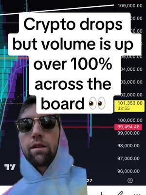 Crypto price drops while volume is up over 100% across the board #crypto #trading #bitcoin #ethereum #solana #xrp  #epiqtradingfloor #greenscreen 