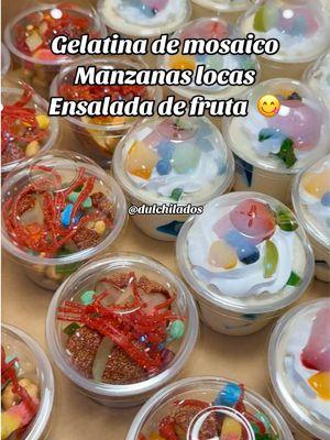 Gelatina de mosaico, manzanas locas, Ensalada de fruta 😋  #postres #ensaladadefrutas #manzanaslocas #gelatina #treats #houston #htx #htown #fy #fyp #foryou 