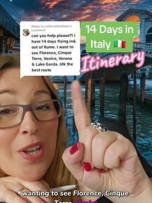 14-day Italy itinerary, flying in and out of Rome, visiting Venice, Verona, Lake Garda, Cinque Terre, Florence, and of course Rome. . #italytraveltips #italytravelitinerary #italytripplanning #italytravelagent #alidalifetravel 