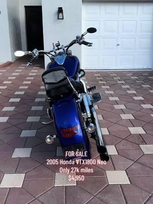 2005 Honda VTX1800 Neo One owner 27k miles 1800cc - Fuel Injection  Hard Chrome 3” Long Exhaust  Mustang Seats Starts right up with no issues  Clean Florida Title $4,950 #forsale #honda #hondavtx1800 #vtx #motorcycle #moto #mybike #rider #hondadream 