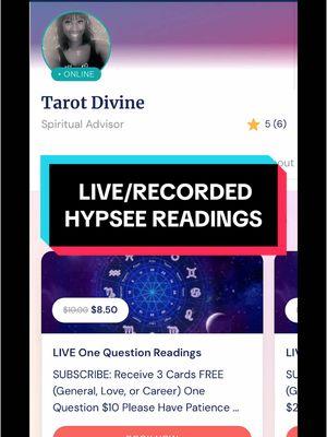 Your Trusted Psychic Advisor |TAROT DIVINE 👁️ LIVE and Pre-Recorded Readings @Hypsee Pre-Order your Hypsee LIVE Reading get 15% OFF #hypsee #HypseeReadings #psychicreading #psychicadvisor #spiritualadvisor #LIVEreadings #personalreading #spirituality #TheOnlyTarotDivine 