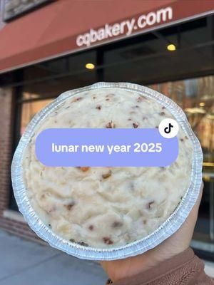 Wishing you a wonderful Lunar New Year! Come get all your favorites.
 
 蘿葡糕 Turnip Cake (available all year round)
 年糕 Nian Gao aka Year Cake
 角仔 Sweet Fried Dumplings
 發糕 Steamed Brown Sugar Cakes aka Fortune Cakes
 笑口棗 Laughing Sesame Cookies (available all year round)
 
 May the new year bring great prosperity, good fortune, and an abundance of happiness. #lunarnewyear #lunarnewyear2025 #yearofthesnake #chinesebakery #chicagobakery #chicagochinatown #chinatownchicago 