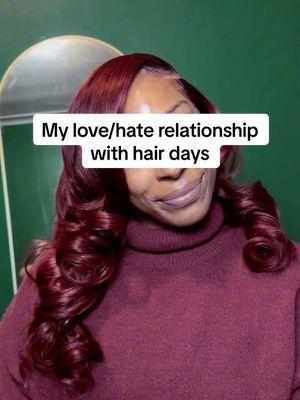 Who else can relate to me when it comes to getting your hair done? I love the results but I hate waiting 🥹 #hairdaysbelike #winehaircolor #brooklynhairstylist #winterhaircolor #couthclique 