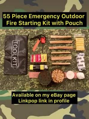 55 Piece Emergency Outdoor Fire Starting Kit with Pouch available on my eBay page. Linkpop link in profile. #firestartingkit #firestarting #bushcraft #survival #camping #Hiking #Outdoors #preparedness #campingessentials #emergencypreparedness #disasterpreparedness #hikingessentials #ebaysales 