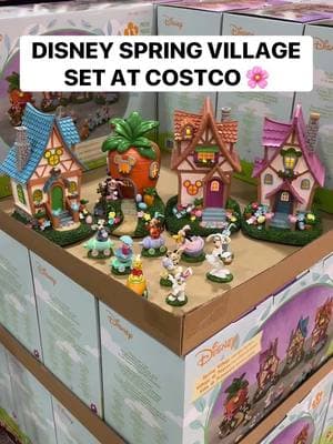 🌸 CUTE Disney Spring Village Set at Costco! This 13-piece set features houses and figurines, all with spring decorations!! It plays joyful spring music and lights up!! Just $99.99 #costco #costcofinds #disneyvillage #disneydecor 