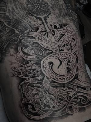 YGGDRASIL - WORK IN PROGRESS - First session down. Looking forward to working more on this full backpiece tattoo project. #vamacharatattoo #norsepagan #norsepaganism #norsemyth #norsemythology #heathen #asatru #thursatru #paganism #pagan #yggdrasil #ratatoskr #thorshammer #ragnarok #runegaldr #occult #witchcraft #witchtok #blackmetal #dungeonsanddragons #dungeonsynth #paganblackmetal #vikingtok #vikingtiktok #valhalla #odin #vikingmetal #vikingrise #viking #berserker #tattootiktok #tattootok #tattooartistsoftiktok #heathenry 