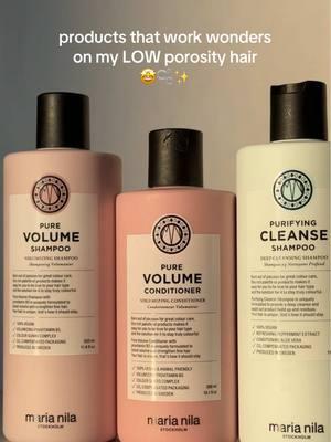 For low porosity hair, go for lightweight & moisturizing products like our Pure Volume series + finish off with Argan Oil ✨ Don’t forget a clarifying shampoo like Purifying Cleanse to prevent build-up! #marianila #LowPorosityHair #HairCareTips #PureVolume #ArganOil #ClarifyingShampoo