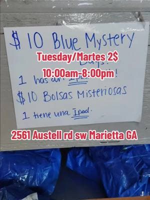 🔥$10 iPads every Friday & Saturday🔥🔥$10 iPads todos los viernes y sábados🔥Restocking Friday ALL DAY and Saturday ! ¡Reposición de stock viernes TODO EL DÍA y sábado!$50 Mystery Boxes- ¡Cajas misteriosas de $50!  BinCredible Deals is a bin store focused on offering incredible deals for quality merchandise.Purchases in store only. BinCredible Deals es una tienda de contenedores enfocada en ofrecer ofertas increíbles en productos de calidad. Compras solo en la tienda.Regular store prices: Friday/Viernes(9am-8pm)$10Saturday/Sábado(10am-8pm)$8Sunday/Domingo(10am-6.30pm)$6Monday/Lunes(10am-7pm)$4Tuesday/Martes(10am-8pm)$2Wednesday/Miércoles(10am-8pm)$1Thursday/Jueves(9am-2.30pm) 50¢2561 Austell rd sw, Marietta, GAhttps://www.bincredible.deals🎉🎉Three lucky winners get first spots on Friday morning line! 🎉🎉  Share and tag your friends on TikTok, Instagram, YouTube, Facebook, or leave us a Google Maps review. More sharing and tagging =more chances to win.One spot per winner, no same winner two consecutive Fridays. Facebook: https://m.facebook.com/100084089107469/Instagram: https://www.instagram.com/bincredibledealsbinstore/TikTok: @bincredibledealsbinstore YouTube: https://m.youtube.com/channel/UCWLPZthMsKs3hX09WKO09pAMake & post a video insiyde the store and get 10% off next time you shop with us! Free face masks and phone cases!Máscaras y cajas del teléfono gratis! R u an influencer? Let BinCredible Deals know ! 😊#… #… #… #… #Liquidation #everyweek#thingstodoinatlanta  #resellercommunity  #Sales #Atl #SmartShoppers #Atlanta #BinStore #Deal #Deals #dealoftheday #bins #treasurehunt #everyweek #amazonreturns #reseller #cheap #… #tiktok #viral #trending #… #…