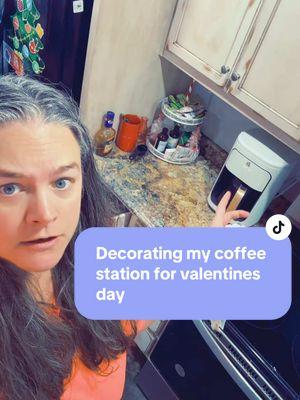 Decorating my kitchen for Valentine’s Day #valentinesdaydecor #valentinesdecorations #valentinesdaydecoration #coffeestationstyling #relateable #momlife #amusingangelina #fypシ 