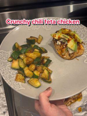 Crunchy chili feta chicken *screenshot recipe at end of video  #chicken #protein #virql #crunchychilionion #traderjoes #chickenrecipe #quickdinner #dinner #supper #Recipe #EasyRecipe #EasyRecipes #feta #fetacheese #onepanmeal #avocado #zucchini #Foodie #food #FoodTok