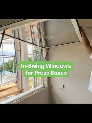 Our popular Gas Strut Windows can be configured as an in-swing unit for second floor applications, like this baseball stadium press box.  #baseballfield #baseballlife #stadium #architecture #construction #baseballtiktok 