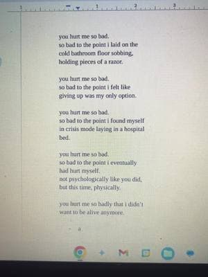 you hurt me so bad… #creativewriting #poetry #happypoetry #sadpoetry #googledocs #fyp #MentalHealth #heartbreak #mentalhealthmatters #poemsforthehurting #poetryforthesouls #poetryslam #poemsforyou #poemstiktok 